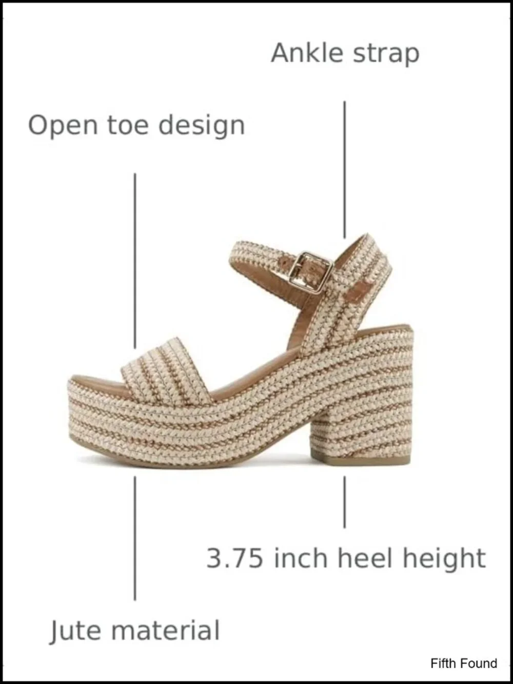 Women's Jute Open Toe Ankle Strap Platform Wedge Sandals Heels